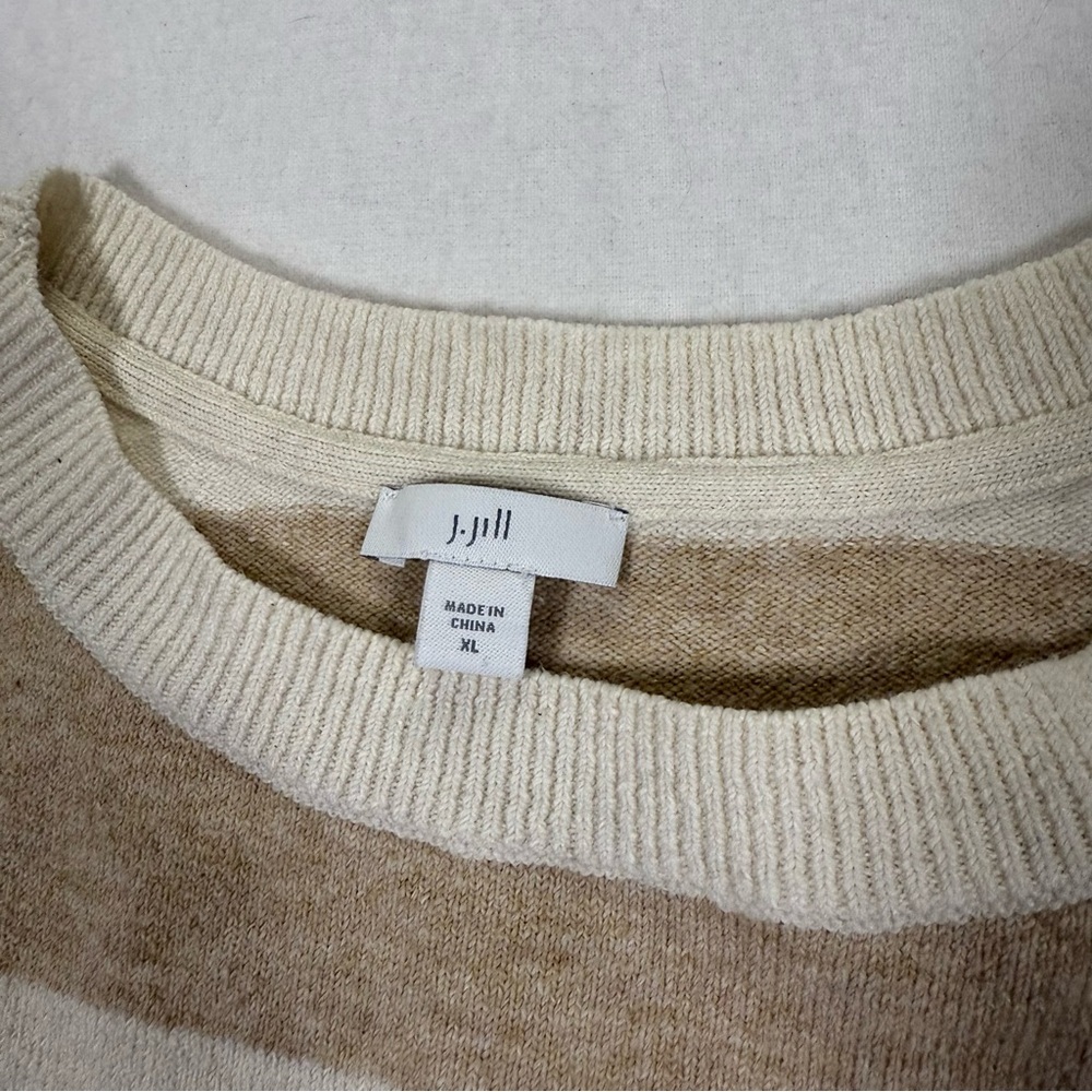 J JILL dolman sweater tunic neutral Striped Beige and White Sweater XL - Picture 2 of 8